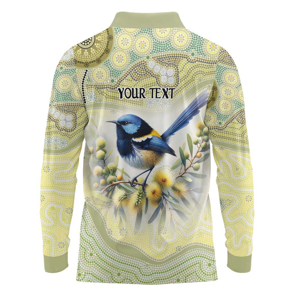 Splendid Fairy-wren Personalised Long Sleeve Polo Shirt Aboriginal Australian Dot Painting - Aussie Hoodie