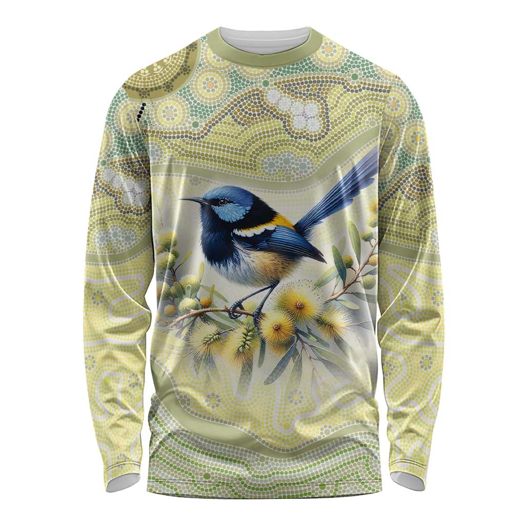 Splendid Fairy-wren Personalised Long Sleeve Shirt Aboriginal Australian Dot Painting - Aussie Hoodie
