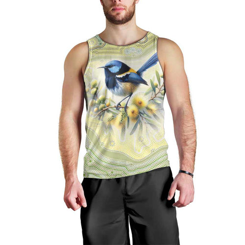 Splendid Fairy-wren Personalised Men Tank Top Aboriginal Australian Dot Painting - Aussie Hoodie