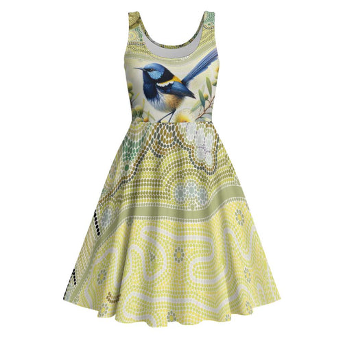 Splendid Fairy-wren Personalised Midi Dress Aboriginal Australian Dot Painting - Aussie Hoodie
