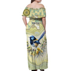 Splendid Fairy-wren Personalised Off Shoulder Maxi Dress Aboriginal Australian Dot Painting - Aussie Hoodie