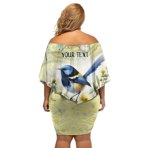 Splendid Fairy-wren Personalised Off Shoulder Short Dress Aboriginal Australian Dot Painting - Aussie Hoodie