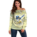 Splendid Fairy-wren Personalised Off Shoulder Sweater Aboriginal Australian Dot Painting - Aussie Hoodie