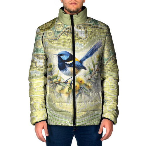 Splendid Fairy-wren Personalised Padded Jacket Aboriginal Australian Dot Painting - Aussie Hoodie
