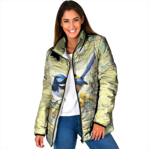 Splendid Fairy-wren Personalised Padded Jacket Aboriginal Australian Dot Painting - Aussie Hoodie