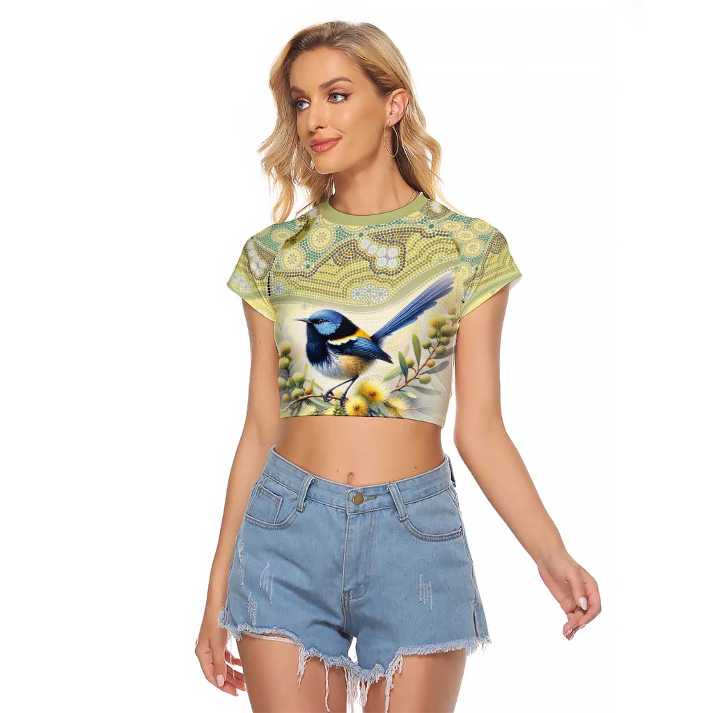 Splendid Fairy-wren Personalised Raglan Cropped T Shirt Aboriginal Australian Dot Painting - Aussie Hoodie