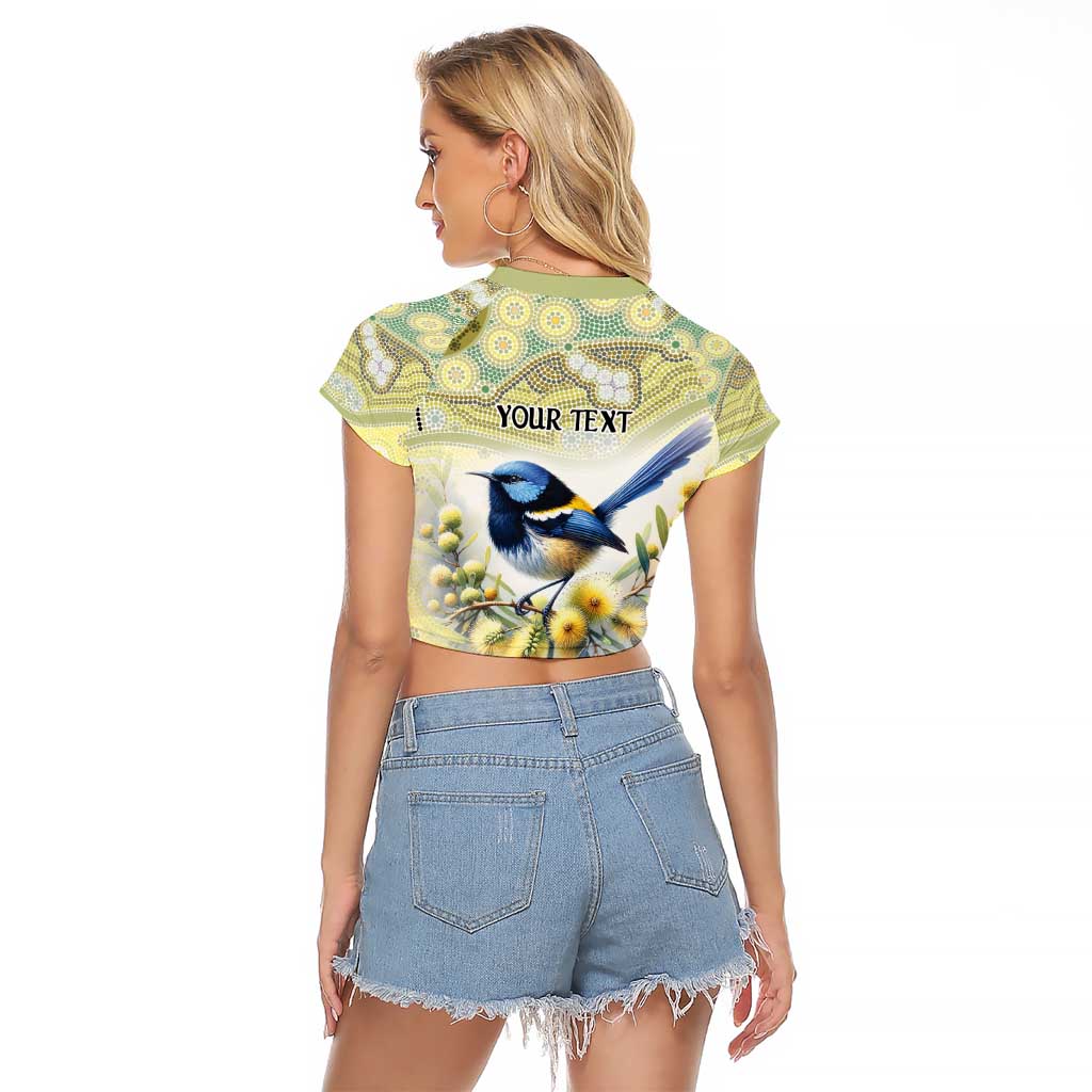 Splendid Fairy-wren Personalised Raglan Cropped T Shirt Aboriginal Australian Dot Painting - Aussie Hoodie