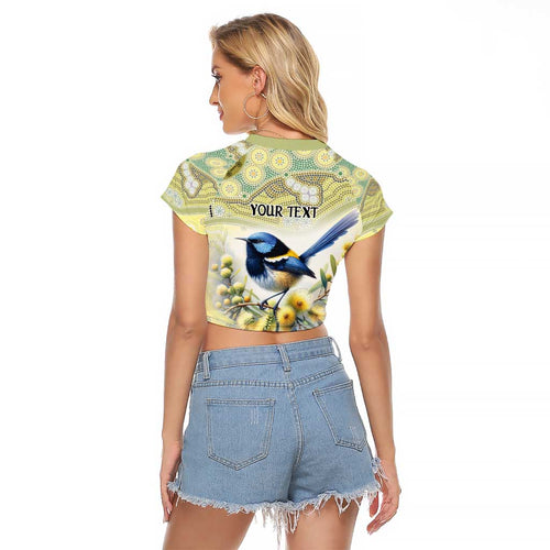 Splendid Fairy-wren Personalised Raglan Cropped T Shirt Aboriginal Australian Dot Painting - Aussie Hoodie