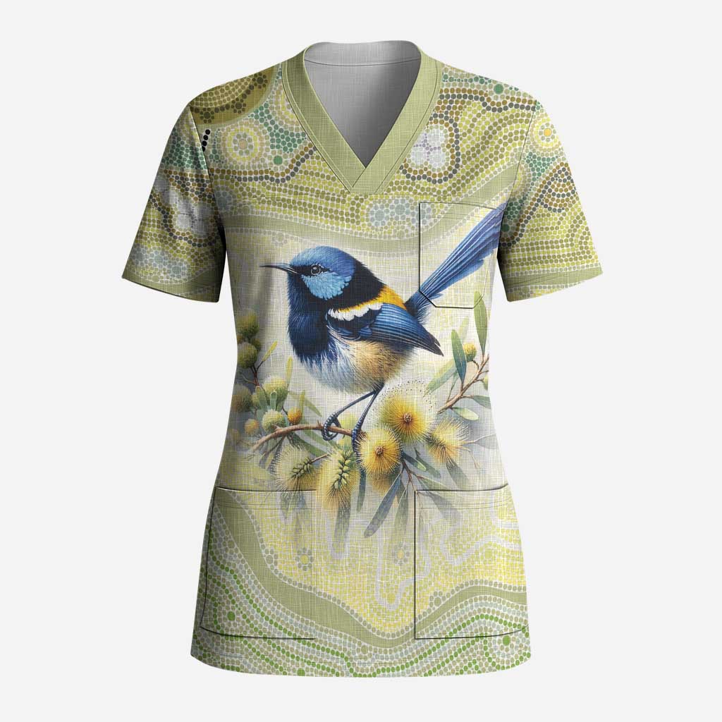 Splendid Fairy-wren Personalised Scrub Top Aboriginal Australian Dot Painting - Aussie Hoodie