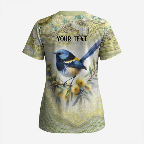 Splendid Fairy-wren Personalised Scrub Top Aboriginal Australian Dot Painting - Aussie Hoodie