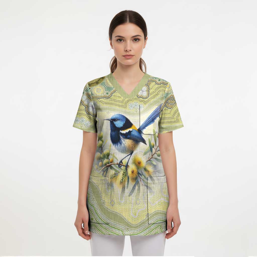 Splendid Fairy-wren Personalised Scrub Top Aboriginal Australian Dot Painting - Aussie Hoodie
