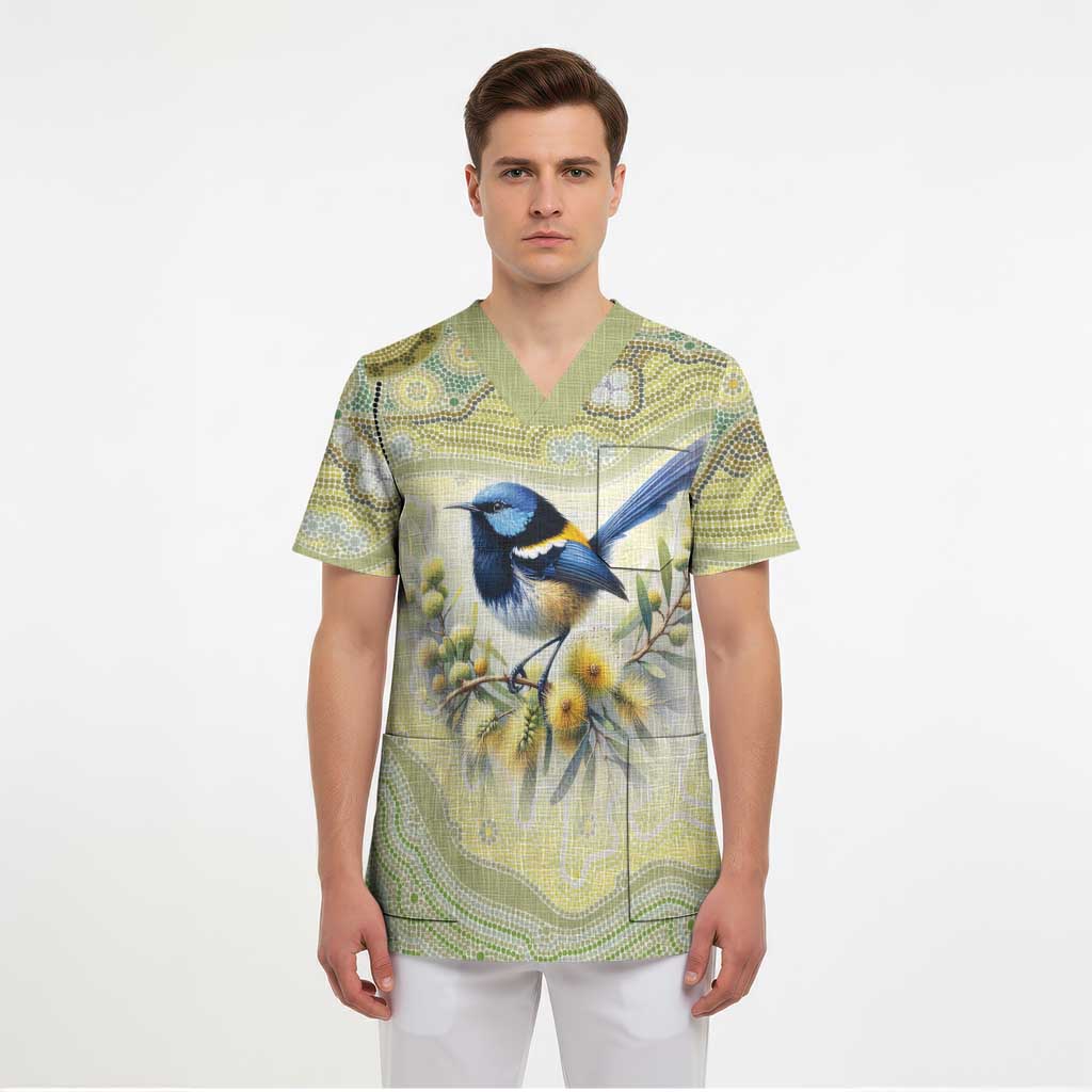 Splendid Fairy-wren Personalised Scrub Top Aboriginal Australian Dot Painting - Aussie Hoodie