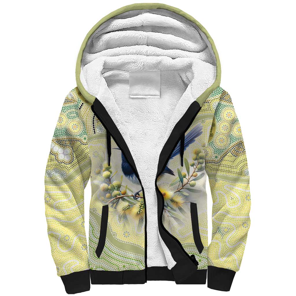 Splendid Fairy-wren Personalised Sherpa Hoodie Aboriginal Australian Dot Painting - Aussie Hoodie