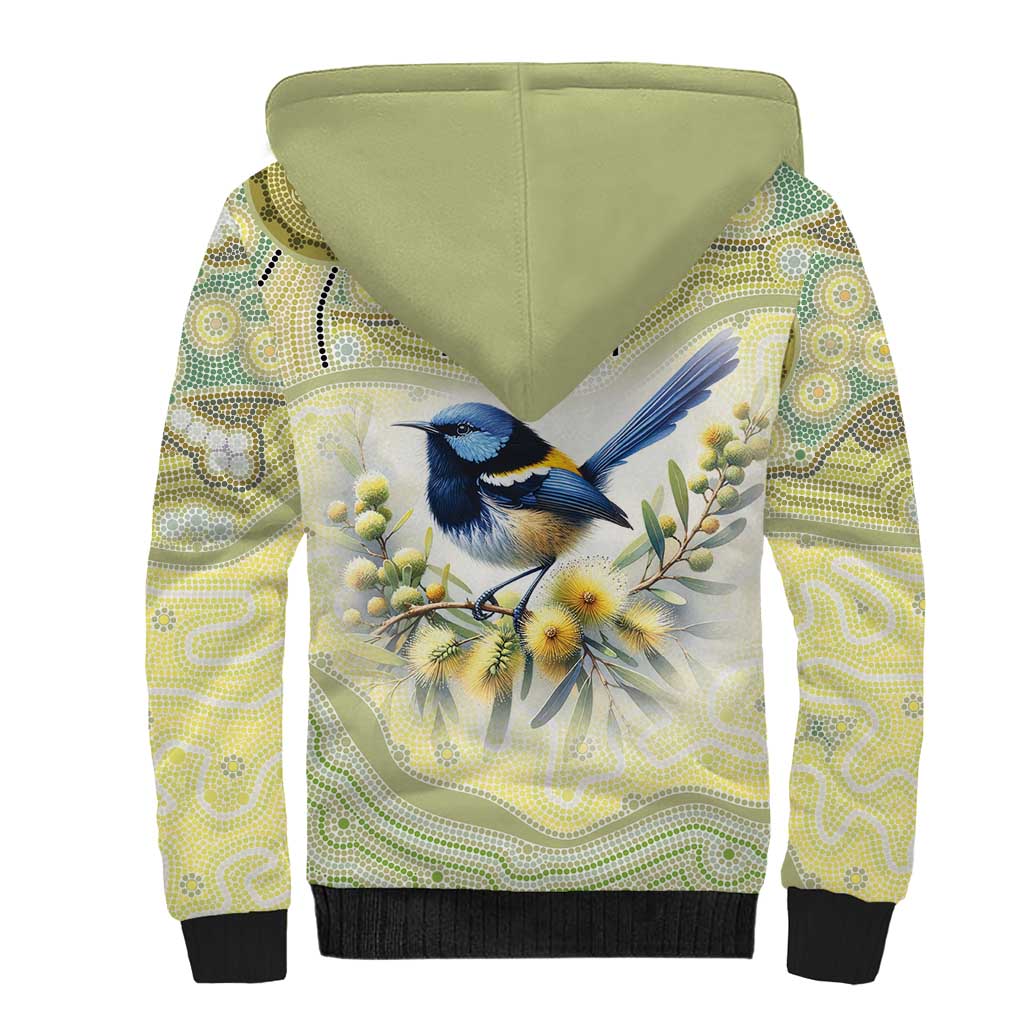 Splendid Fairy-wren Personalised Sherpa Hoodie Aboriginal Australian Dot Painting - Aussie Hoodie