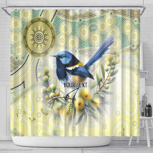 Splendid Fairy-wren Personalised Shower Curtain Aboriginal Australian Dot Painting - Aussie Hoodie