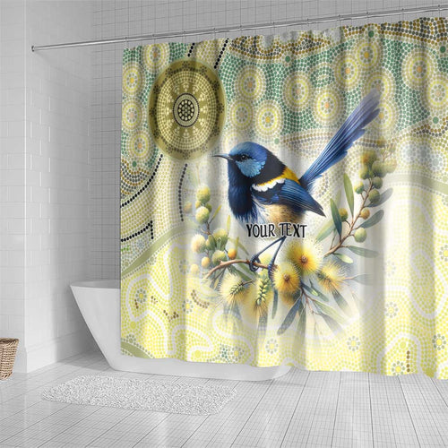 Splendid Fairy-wren Personalised Shower Curtain Aboriginal Australian Dot Painting - Aussie Hoodie