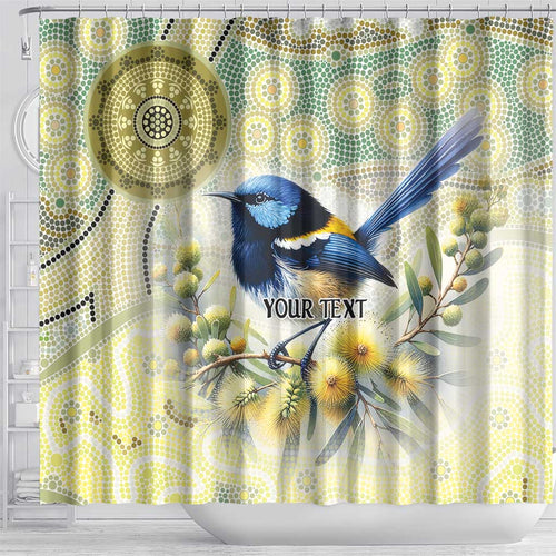 Splendid Fairy-wren Personalised Shower Curtain Aboriginal Australian Dot Painting - Aussie Hoodie