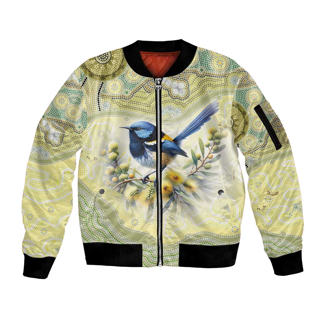Splendid Fairy-wren Personalised Sleeve Zip Bomber Jacket Aboriginal Australian Dot Painting - Aussie Hoodie