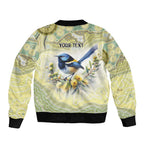 Splendid Fairy-wren Personalised Sleeve Zip Bomber Jacket Aboriginal Australian Dot Painting - Aussie Hoodie