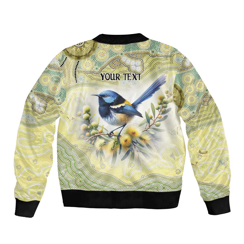 Splendid Fairy-wren Personalised Sleeve Zip Bomber Jacket Aboriginal Australian Dot Painting - Aussie Hoodie