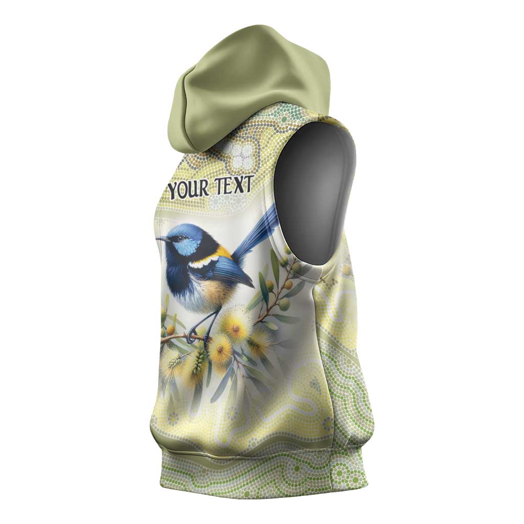 Splendid Fairy-wren Personalised Sleeveless Hoodie Aboriginal Australian Dot Painting - Aussie Hoodie