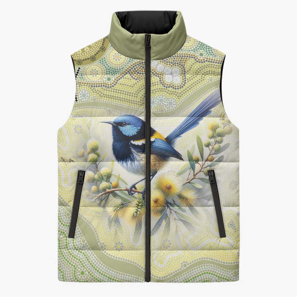 Splendid Fairy-wren Personalised Sleeveless Puffer Jacket Aboriginal Australian Dot Painting - Aussie Hoodie