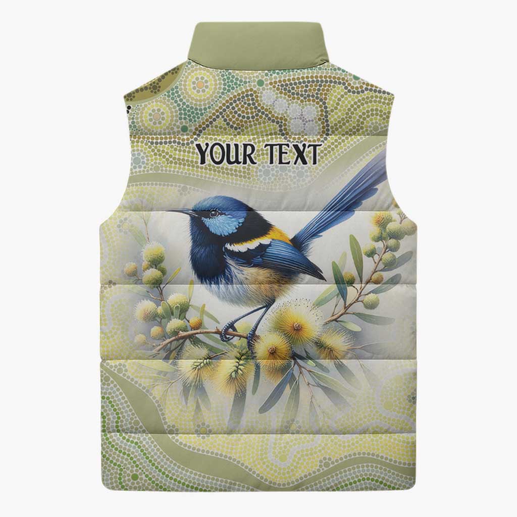 Splendid Fairy-wren Personalised Sleeveless Puffer Jacket Aboriginal Australian Dot Painting - Aussie Hoodie