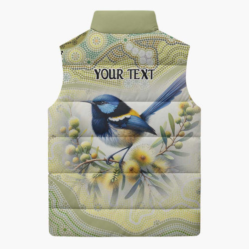 Splendid Fairy-wren Personalised Sleeveless Puffer Jacket Aboriginal Australian Dot Painting - Aussie Hoodie