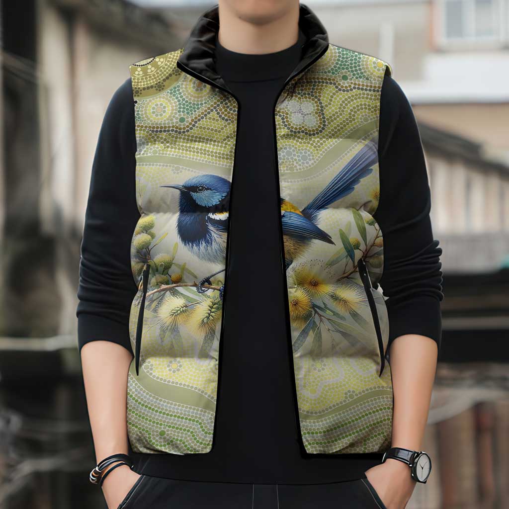 Splendid Fairy-wren Personalised Sleeveless Puffer Jacket Aboriginal Australian Dot Painting - Aussie Hoodie