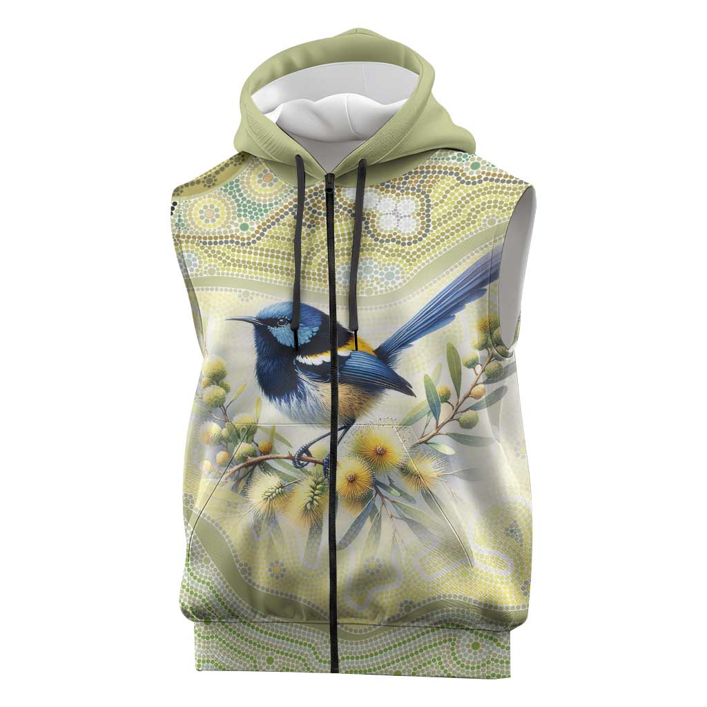 Splendid Fairy-wren Personalised Sleeveless Zip Hoodie Aboriginal Australian Dot Painting LT9