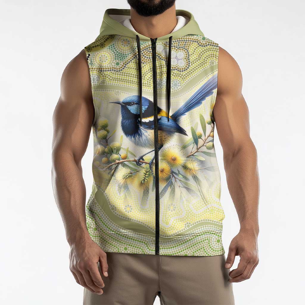 Splendid Fairy-wren Personalised Sleeveless Zip Hoodie Aboriginal Australian Dot Painting LT9