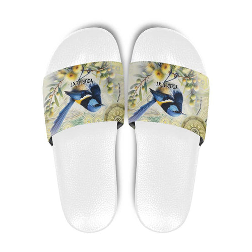 Splendid Fairy-wren Personalised Slide Sandals Aboriginal Australian Dot Painting - Aussie Hoodie