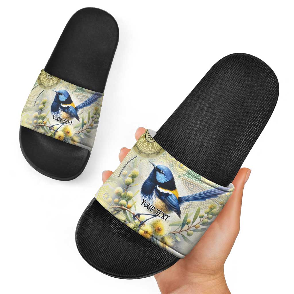 Splendid Fairy-wren Personalised Slide Sandals Aboriginal Australian Dot Painting - Aussie Hoodie