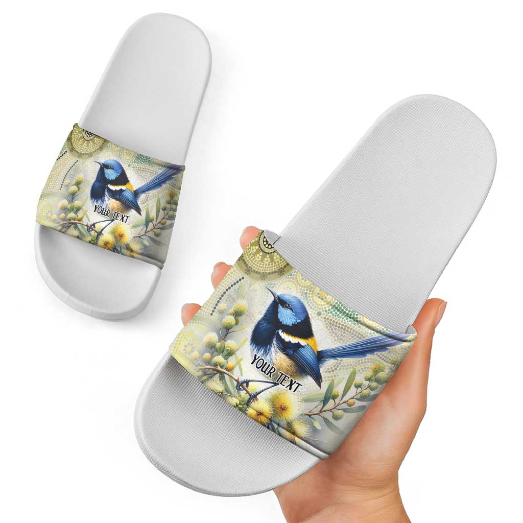 Splendid Fairy-wren Personalised Slide Sandals Aboriginal Australian Dot Painting - Aussie Hoodie