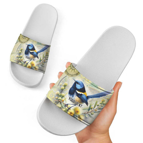 Splendid Fairy-wren Personalised Slide Sandals Aboriginal Australian Dot Painting - Aussie Hoodie