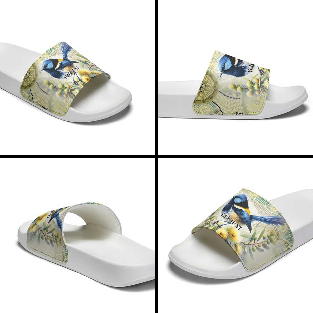 Splendid Fairy-wren Personalised Slide Sandals Aboriginal Australian Dot Painting - Aussie Hoodie