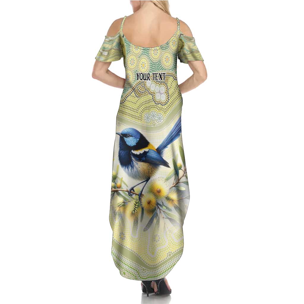 Splendid Fairy-wren Personalised Summer Maxi Dress Aboriginal Australian Dot Painting - Aussie Hoodie