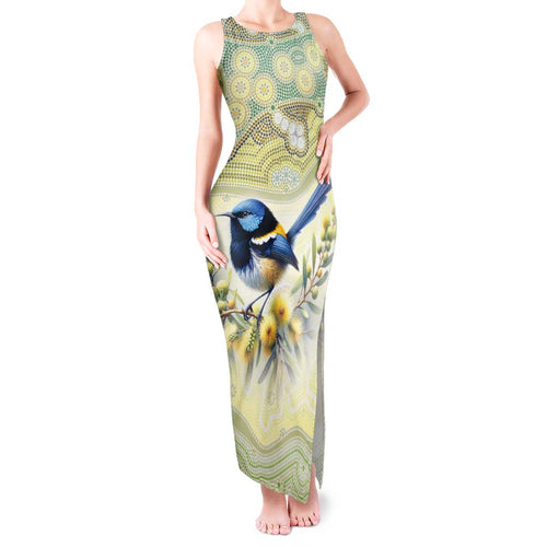 Splendid Fairy-wren Personalised Tank Maxi Dress Aboriginal Australian Dot Painting - Aussie Hoodie