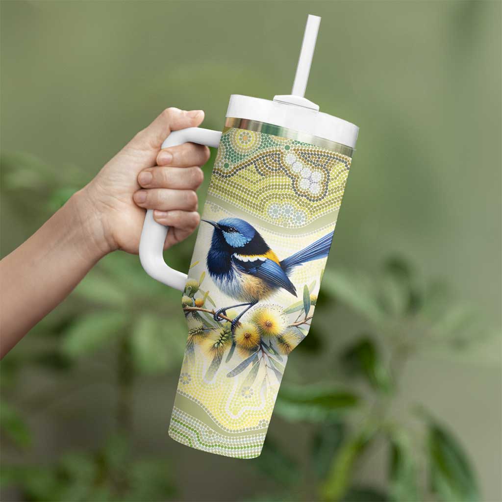Splendid Fairy-wren Personalised Tumbler With Handle Aboriginal Australian Dot Painting - Aussie Hoodie