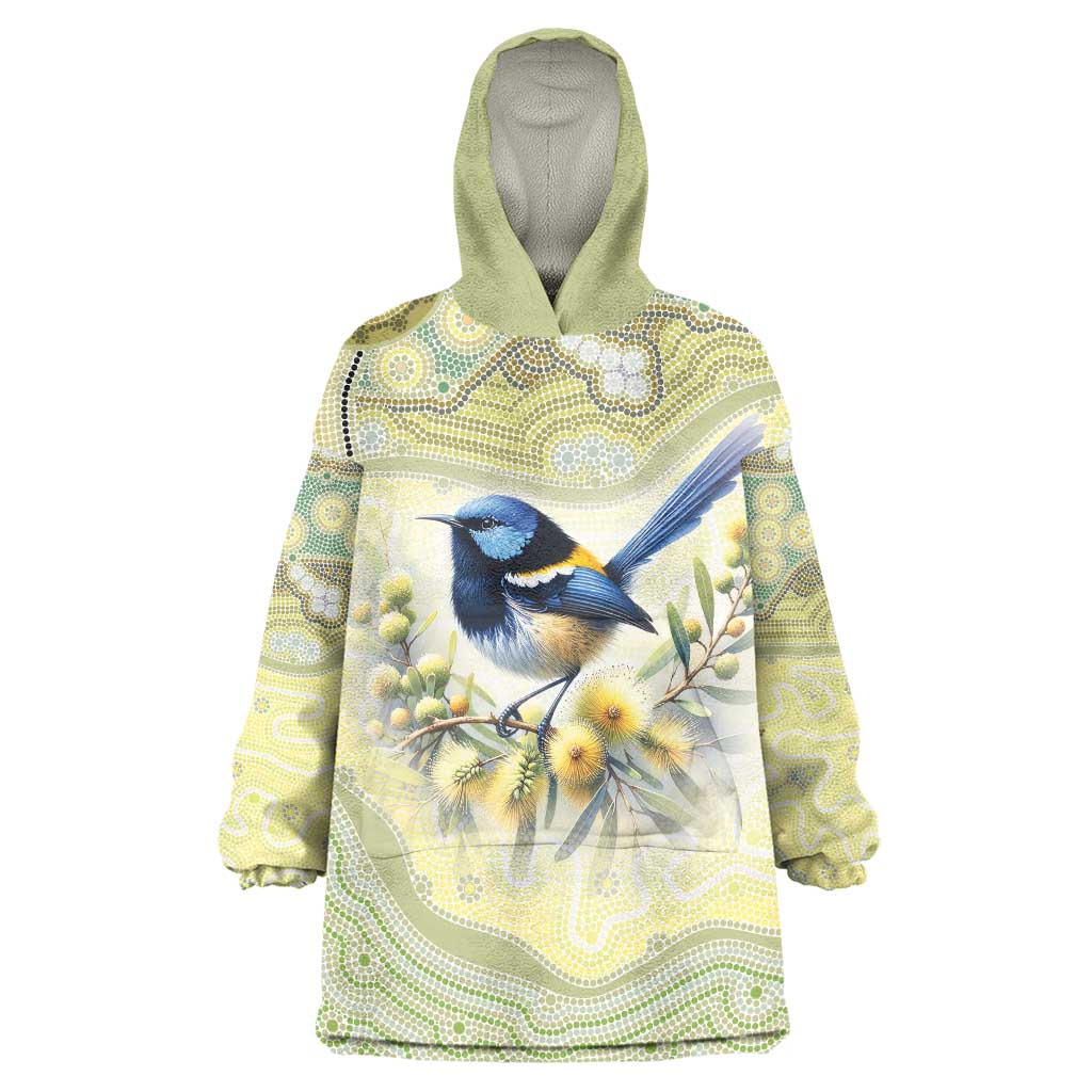 Splendid Fairy-wren Personalised Wearable Blanket Hoodie Aboriginal Australian Dot Painting - Aussie Hoodie