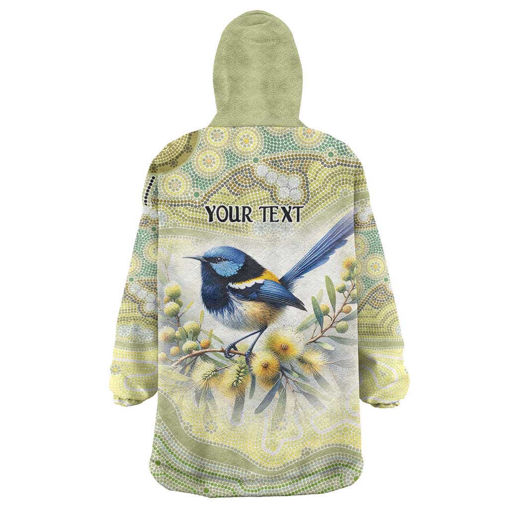Splendid Fairy-wren Personalised Wearable Blanket Hoodie Aboriginal Australian Dot Painting - Aussie Hoodie