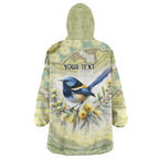 Splendid Fairy-wren Personalised Wearable Blanket Hoodie Aboriginal Australian Dot Painting - Aussie Hoodie