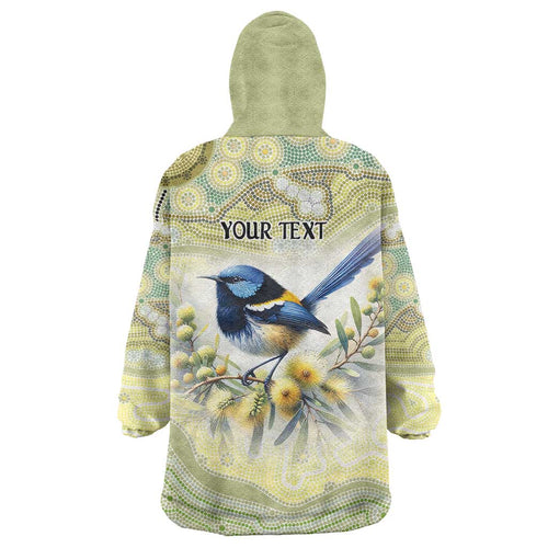 Splendid Fairy-wren Personalised Wearable Blanket Hoodie Aboriginal Australian Dot Painting - Aussie Hoodie