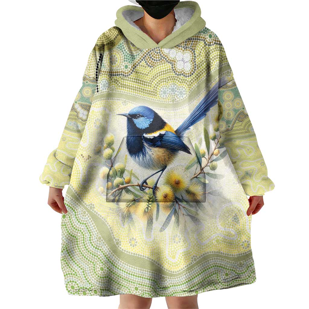 Splendid Fairy-wren Personalised Wearable Blanket Hoodie Aboriginal Australian Dot Painting - Aussie Hoodie