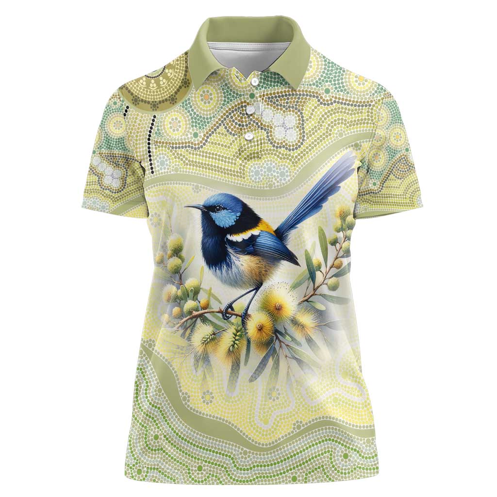 Splendid Fairy-wren Personalised Women Polo Shirt Aboriginal Australian Dot Painting - Aussie Hoodie