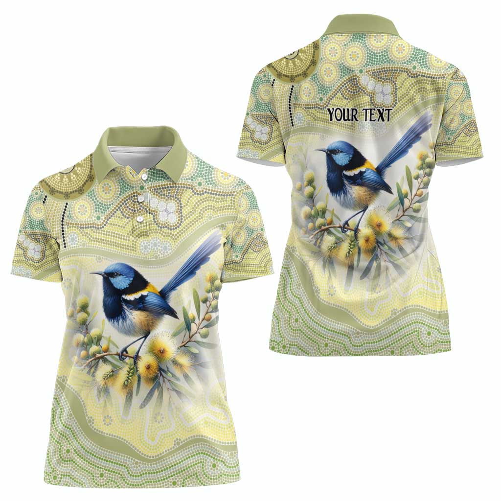 Splendid Fairy-wren Personalised Women Polo Shirt Aboriginal Australian Dot Painting - Aussie Hoodie