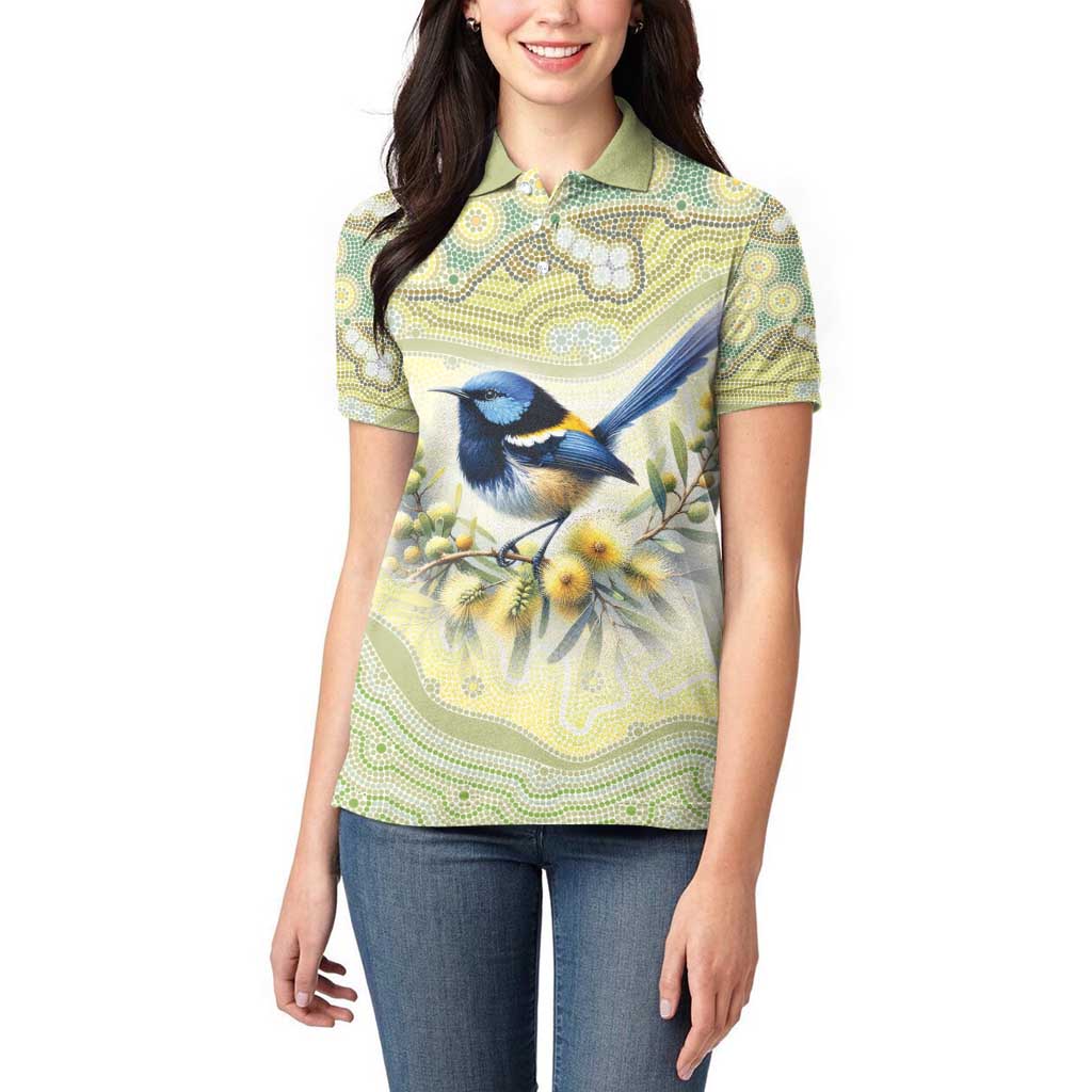 Splendid Fairy-wren Personalised Women Polo Shirt Aboriginal Australian Dot Painting - Aussie Hoodie