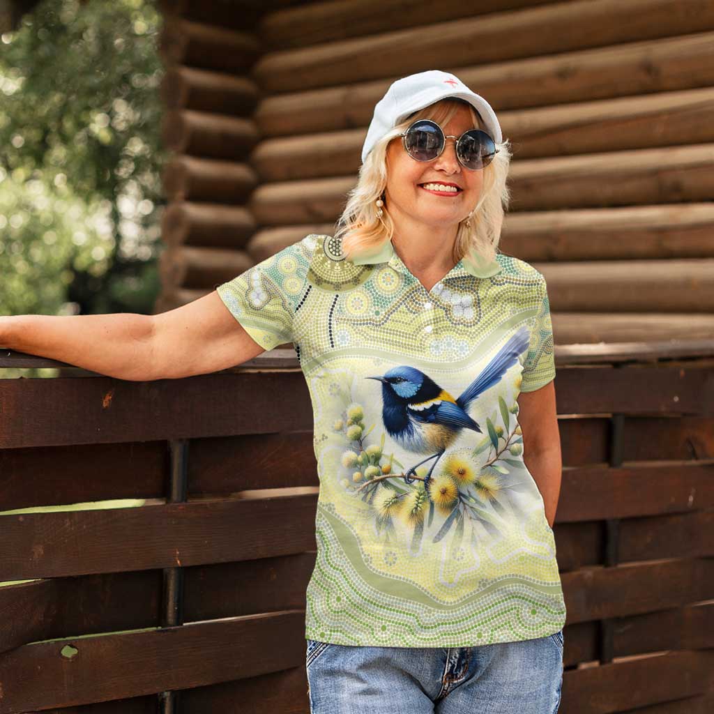 Splendid Fairy-wren Personalised Women Polo Shirt Aboriginal Australian Dot Painting - Aussie Hoodie