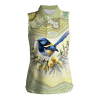 Splendid Fairy-wren Personalised Women Sleeveless Polo Shirt Aboriginal Australian Dot Painting - Aussie Hoodie