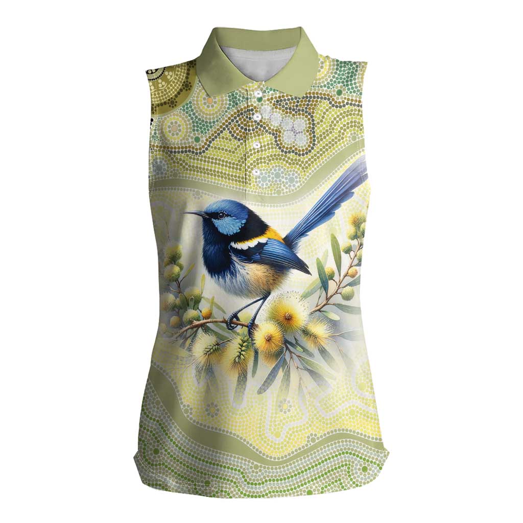 Splendid Fairy-wren Personalised Women Sleeveless Polo Shirt Aboriginal Australian Dot Painting - Aussie Hoodie